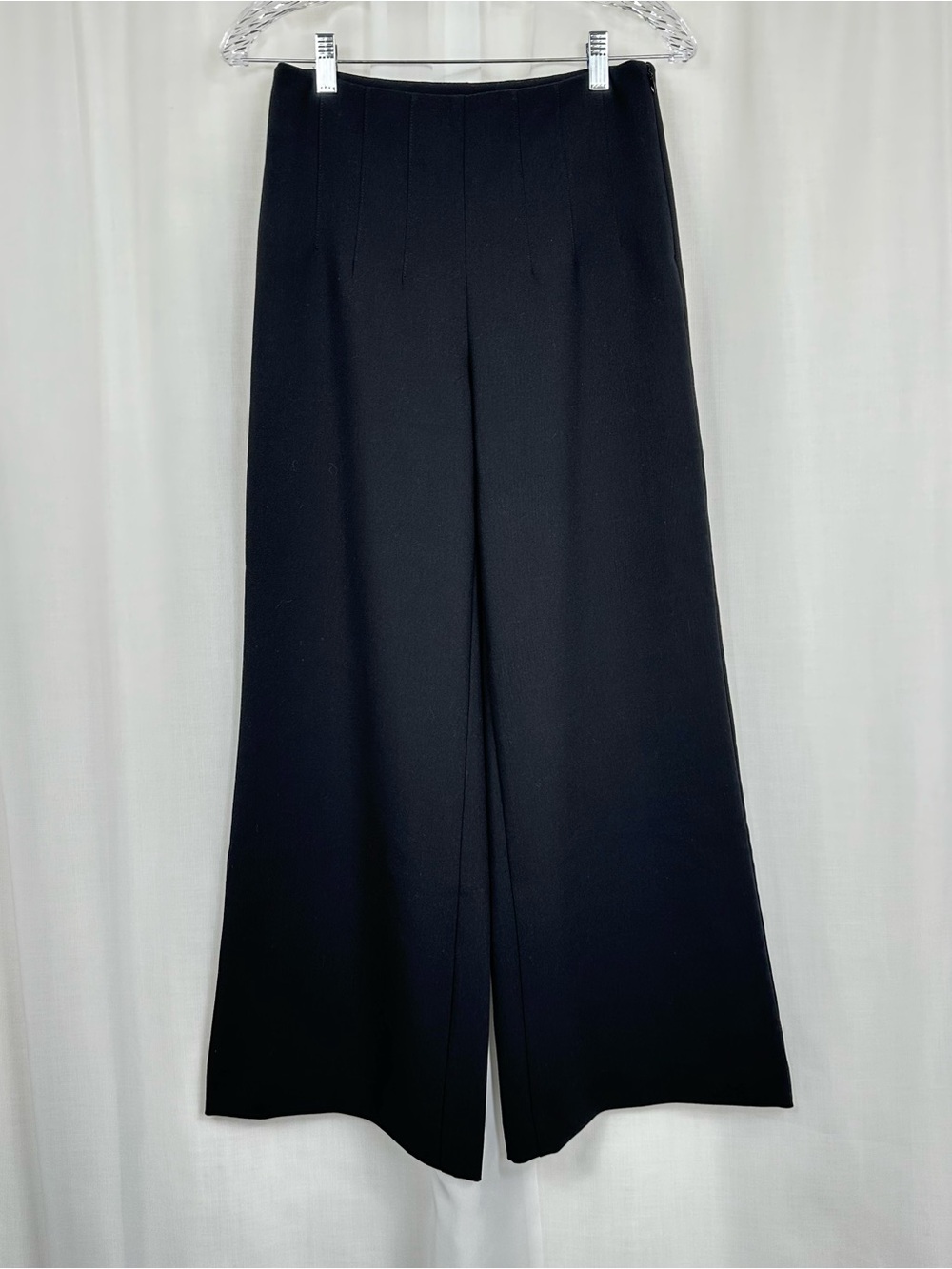 Loft Petite Black Side Zip Wide Leg Palazzo Trouser Pants Darted Flat Front 0P
